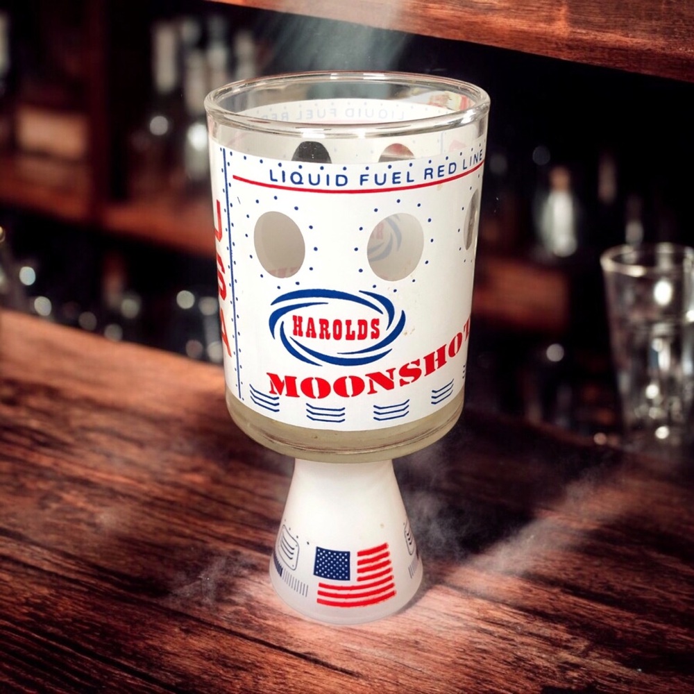 Vtg 1969 Harolds Club ￼Moonshot ￼Cocktail Glass ￼Apollo 11 ￼Landing Man Cave Bar